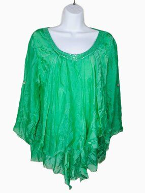 Pura Seta Silk Top Tiered Drapey Raw Edge Sequin New Bohemian Indie Artsy